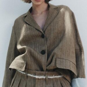 ZARA ZW COLLECTION STRIPED LINEN BLAZER